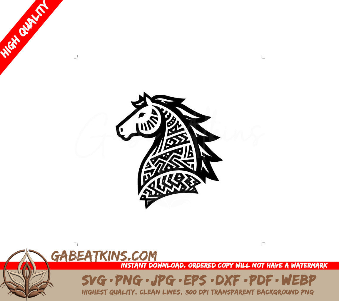  A Horses Head With A Pattern On It SVG - horse silhouette in animal ethnic polynesia tribal illustration SVG