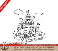 Kawaii Castle Playtime Coloring Page -  SVG SVG