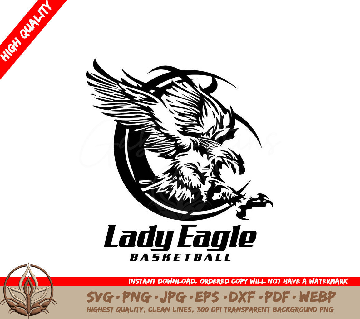 Lady Eagle Basketball Team Design with Mascot Inside Ball SVG 