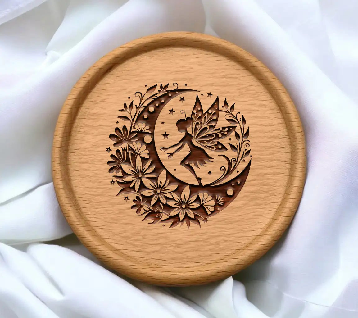 Floral Crescent Moon Fairy SVG - Little Girl with Wings SVG