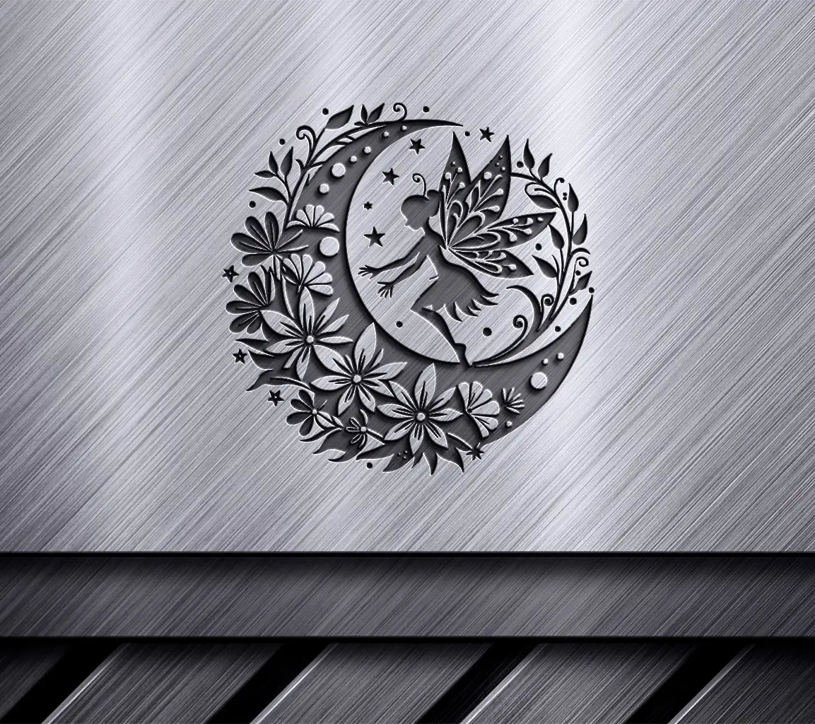 Floral Crescent Moon Fairy SVG - Little Girl with Wings SVG