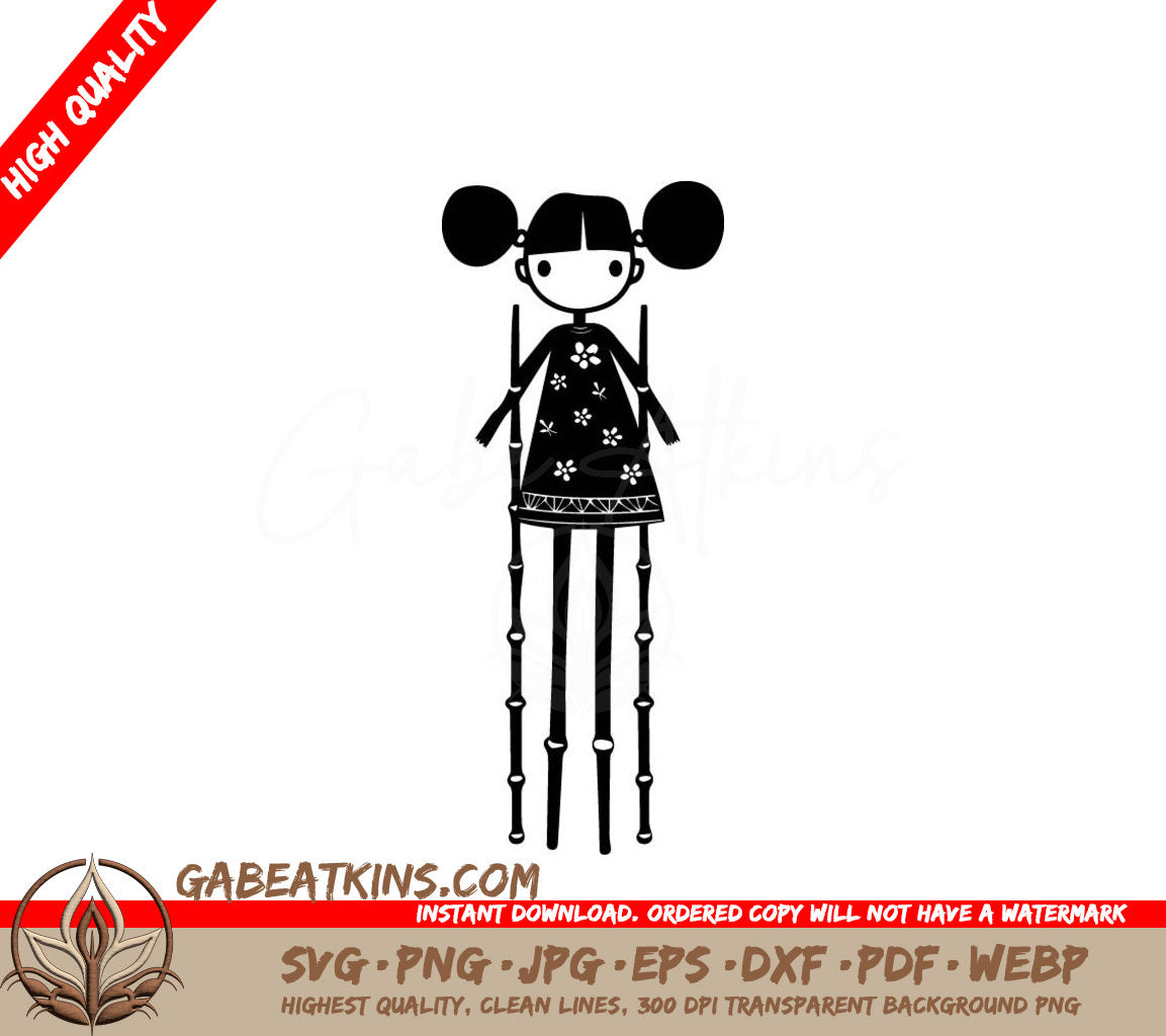 Minimalist Girl Playing Bamboo Game SVG -  Line Art Icon SVG