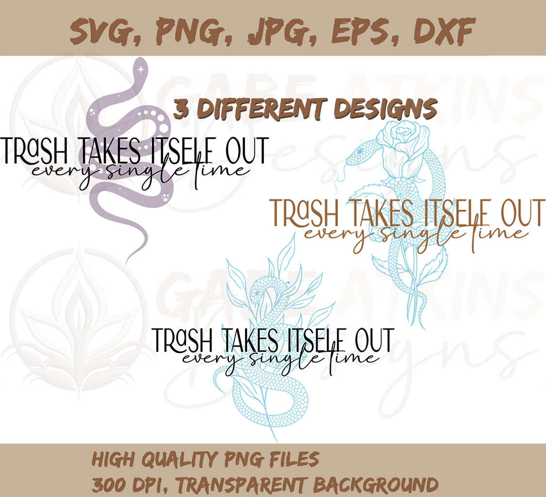 Trash Takes Itself Out Every Single Time SVG | Three Variations of Taylor's Trash Takes Itself Out | SVG | Cricut_Designs, cricut_files, cricut_svg, digital download, Digital_Download, digital_downloads, eras_merch, poets, starbucks_lover, Svg, swift_album, swift_shirt, swiftie_gift, swiftie_merch, swiftie_svg, Taylor Swift, Taylor Swiftie, taylor_swift_album, taylor_swift_digital, tortured_poets | Gabe Atkins Designs
