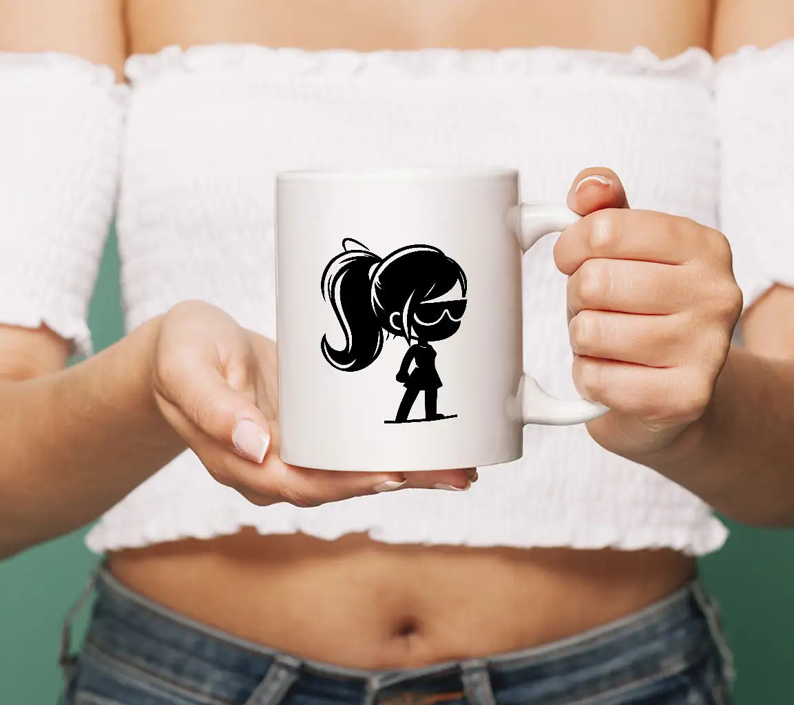 Minimalist  Girl with Heart SVG - Comic Character Silhouette SVG