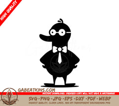 Funny Minimalist Duck SVG -  Cartoon with Glasses & Bow Tie SVG