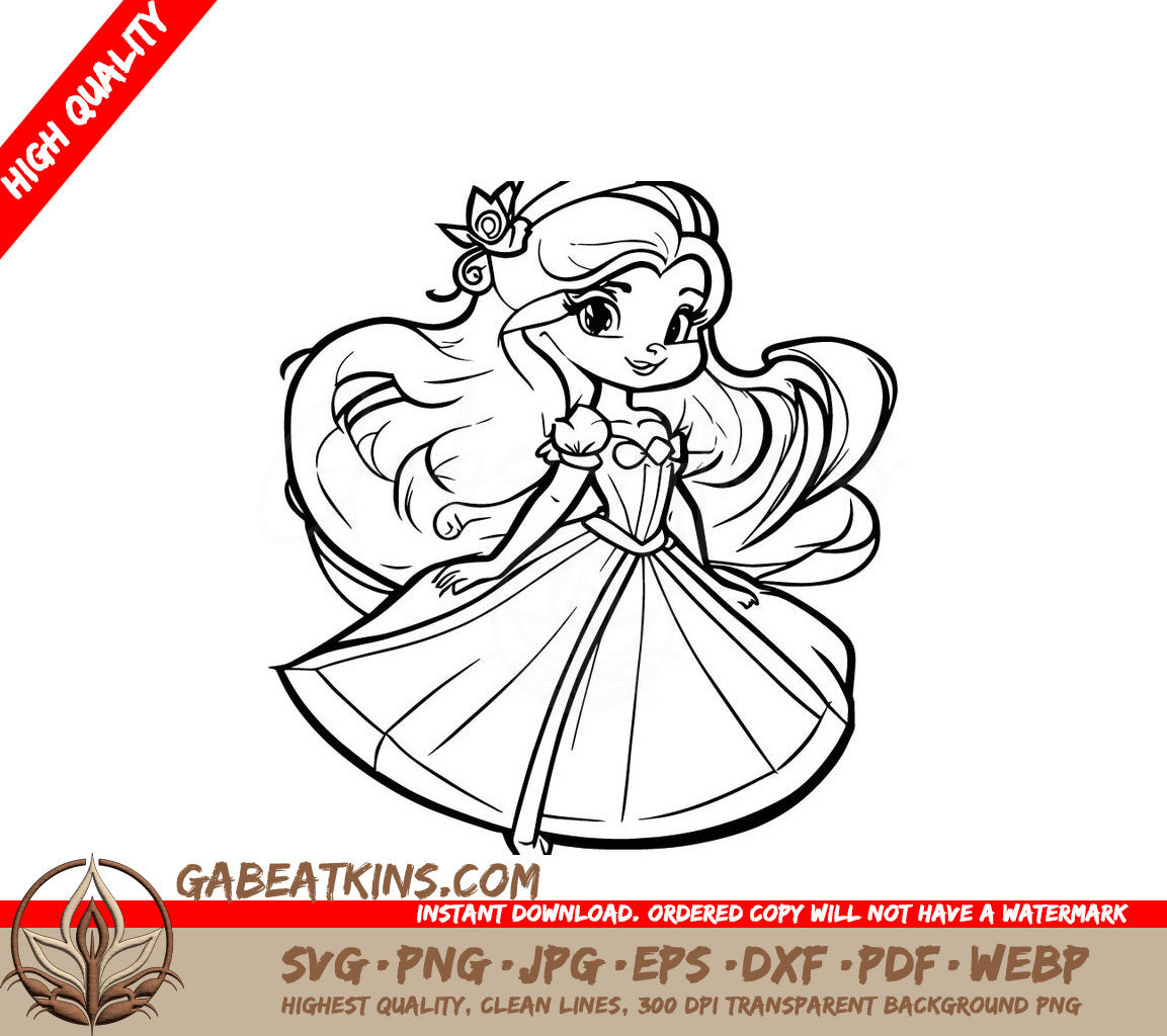  Princess Line Art SVG - Playful Sketch Illustration SVG
