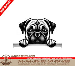Pug Peeking Over Wall SVG -  Drawing SVG