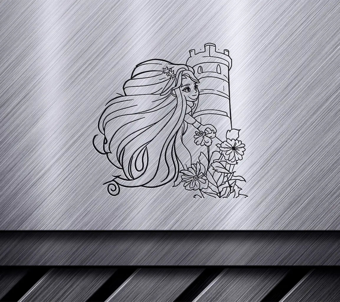 Rapunzel Tower Coloring Page SVG -  Girl Line Art SVG