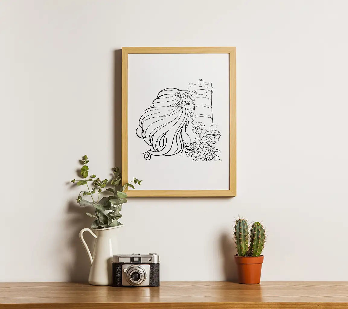 Rapunzel Tower Coloring Page SVG -  Girl Line Art SVG
