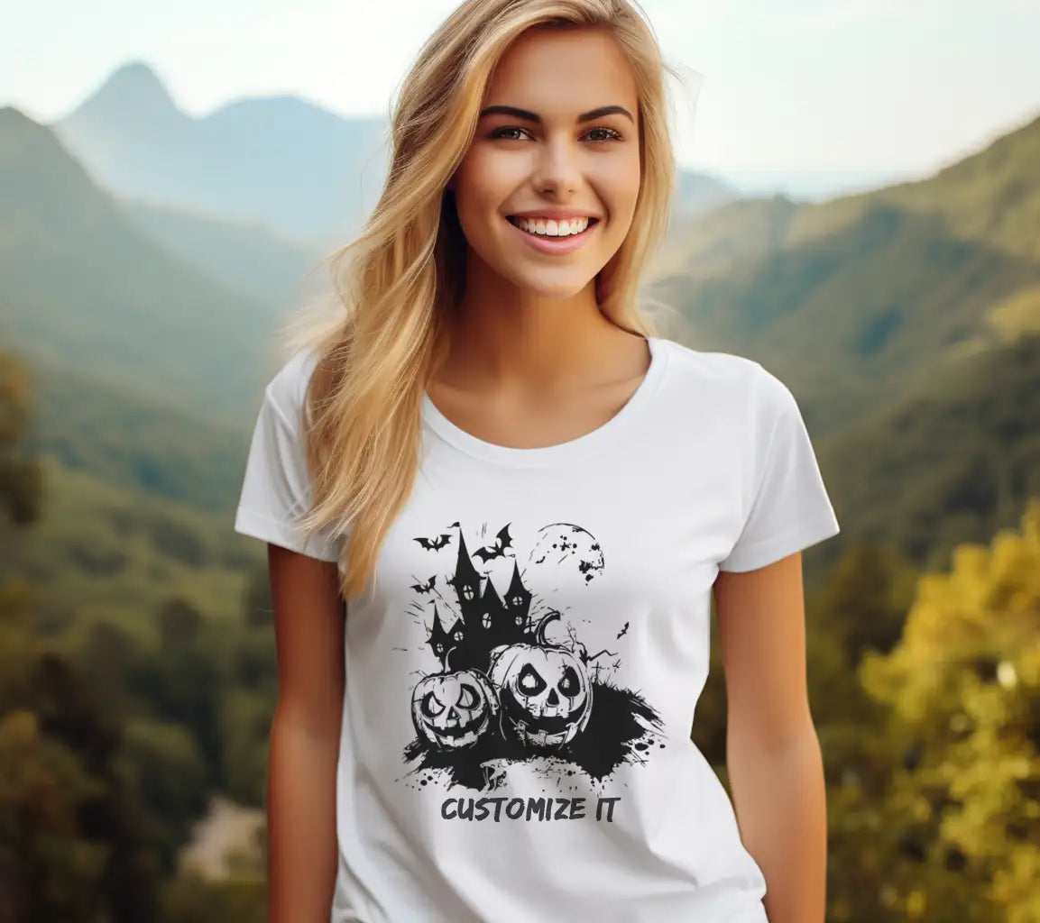 Halloween Haunted House & Pumpkins SVG -  Drawing SVG