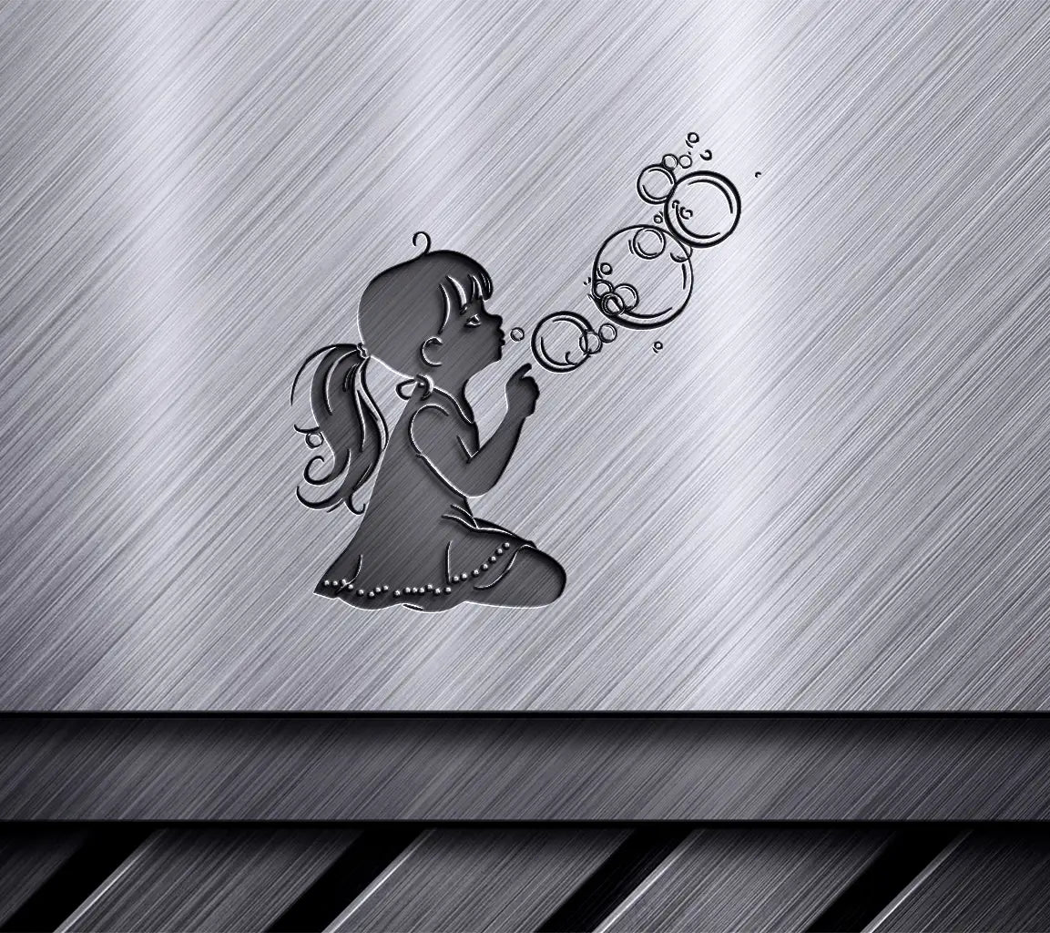 Little Girl Blowing Soap Bubbles SVG Silhouette SVG
