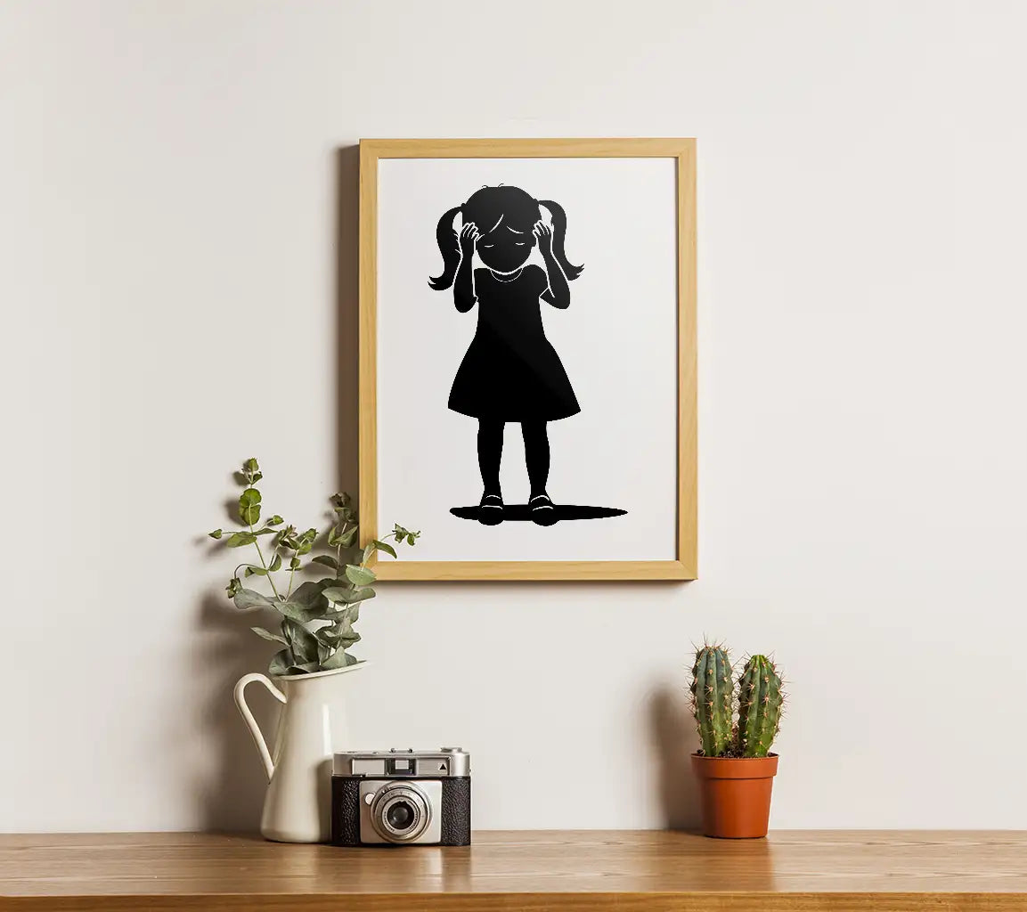 Little Girl Holding Headache Silhouette SVG SVG