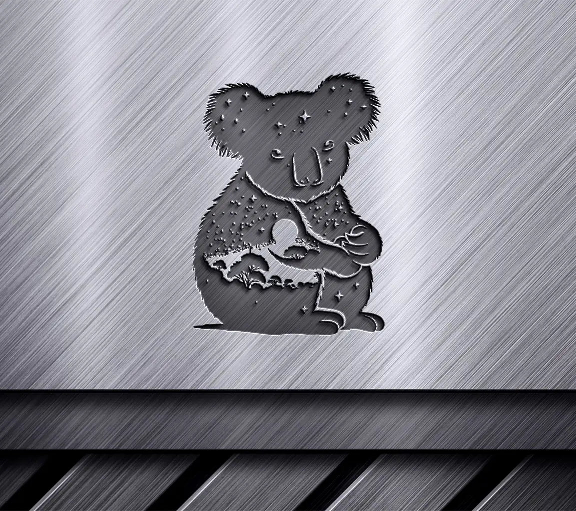Koala Silhouette with Night Sky and Tree - SVG SVG