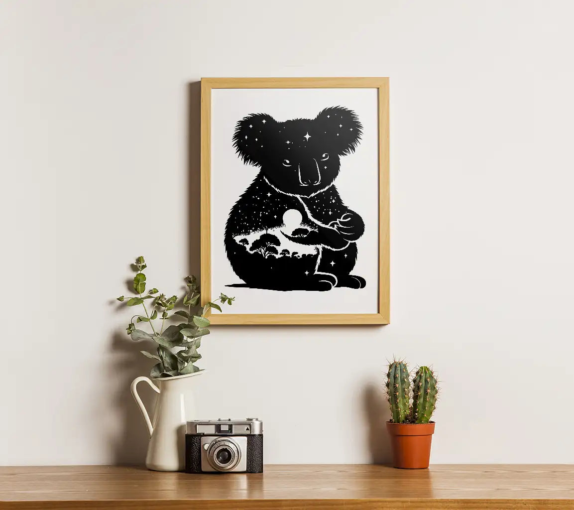 Koala Silhouette with Night Sky and Tree - SVG SVG