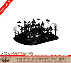  Castle Silhouette SVG - Hilltop Village Atmosphere SVG
