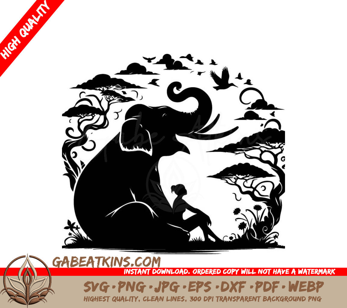 Elephant and Woman Silhouette SVG - Vector Art Graphic SVG