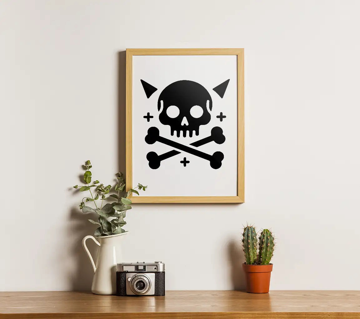  Skull with Horns & Crossbones SVG - Printable Design SVG