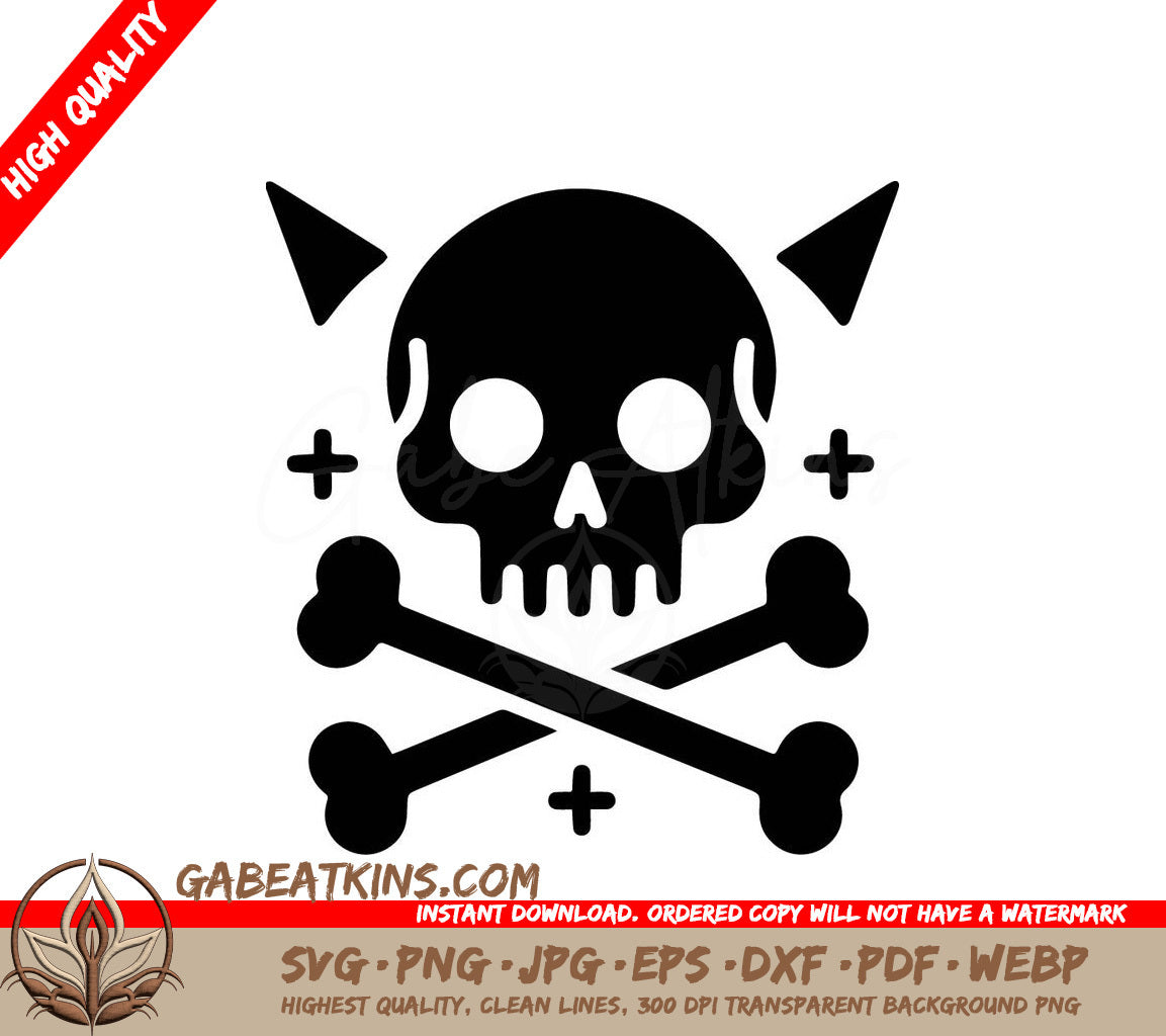  Skull with Horns & Crossbones SVG - Printable Design SVG
