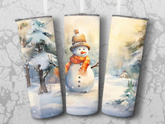 Snowman in a Winter Scene 20 Oz skinny Tumbler Wrap | Seamless Design  | 20 Oz Skinny Tumbler Wrap