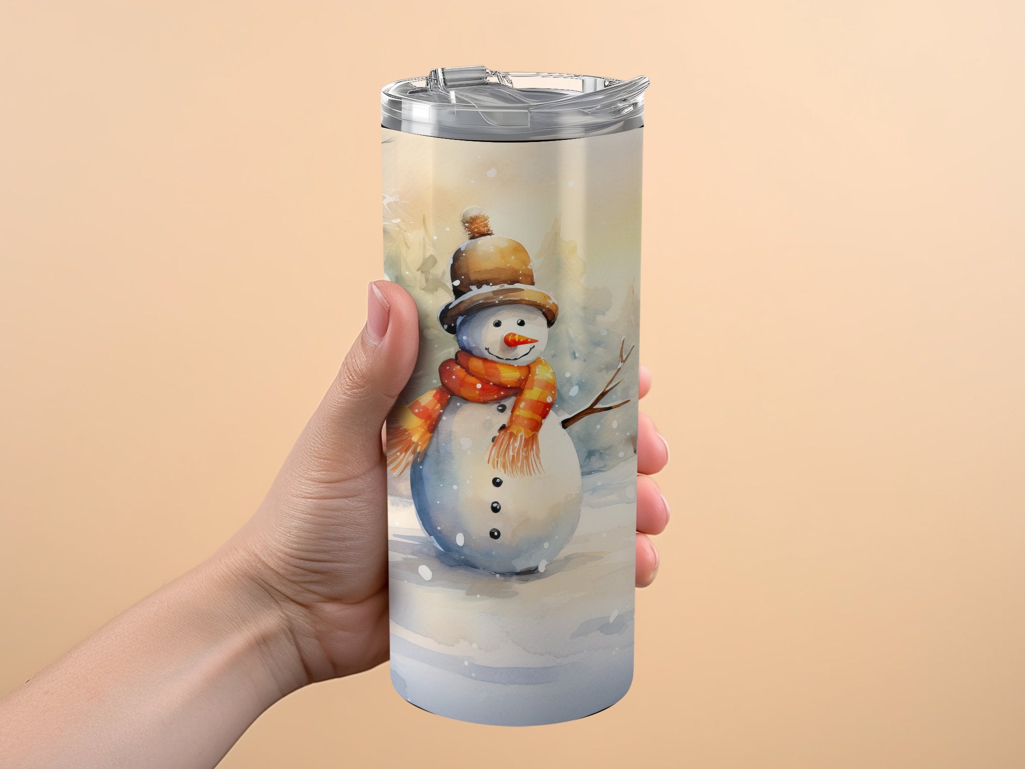 Snowman in a Winter Scene 20 Oz skinny Tumbler Wrap | Seamless Design  | 20 Oz Skinny Tumbler Wrap
