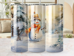 Snowman in a Winter Scene 20 Oz skinny Tumbler Wrap | Seamless Design  | 20 Oz Skinny Tumbler Wrap