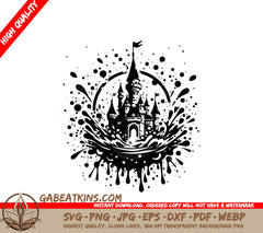  Castle Water Splash SVG - Abstract Stencil Vector SVG