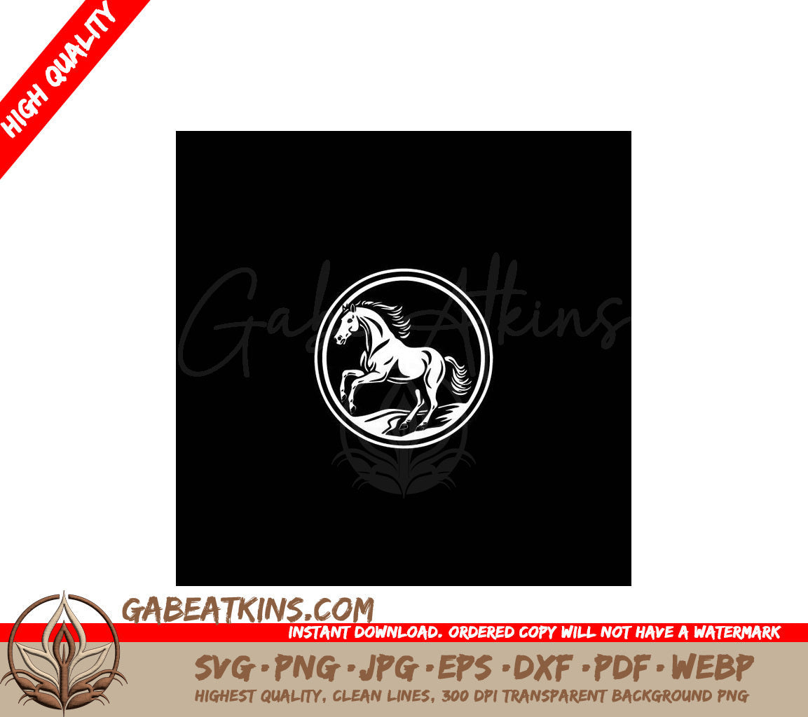 A White Horse Is Standing In A Circle On A Black Background . SVG - strong animal head stallion design symbol vector logo wild black icon horse silhouette SVG