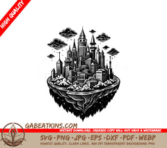 Surreal City on a Floating Island -  SVG Vector Illustration SVG