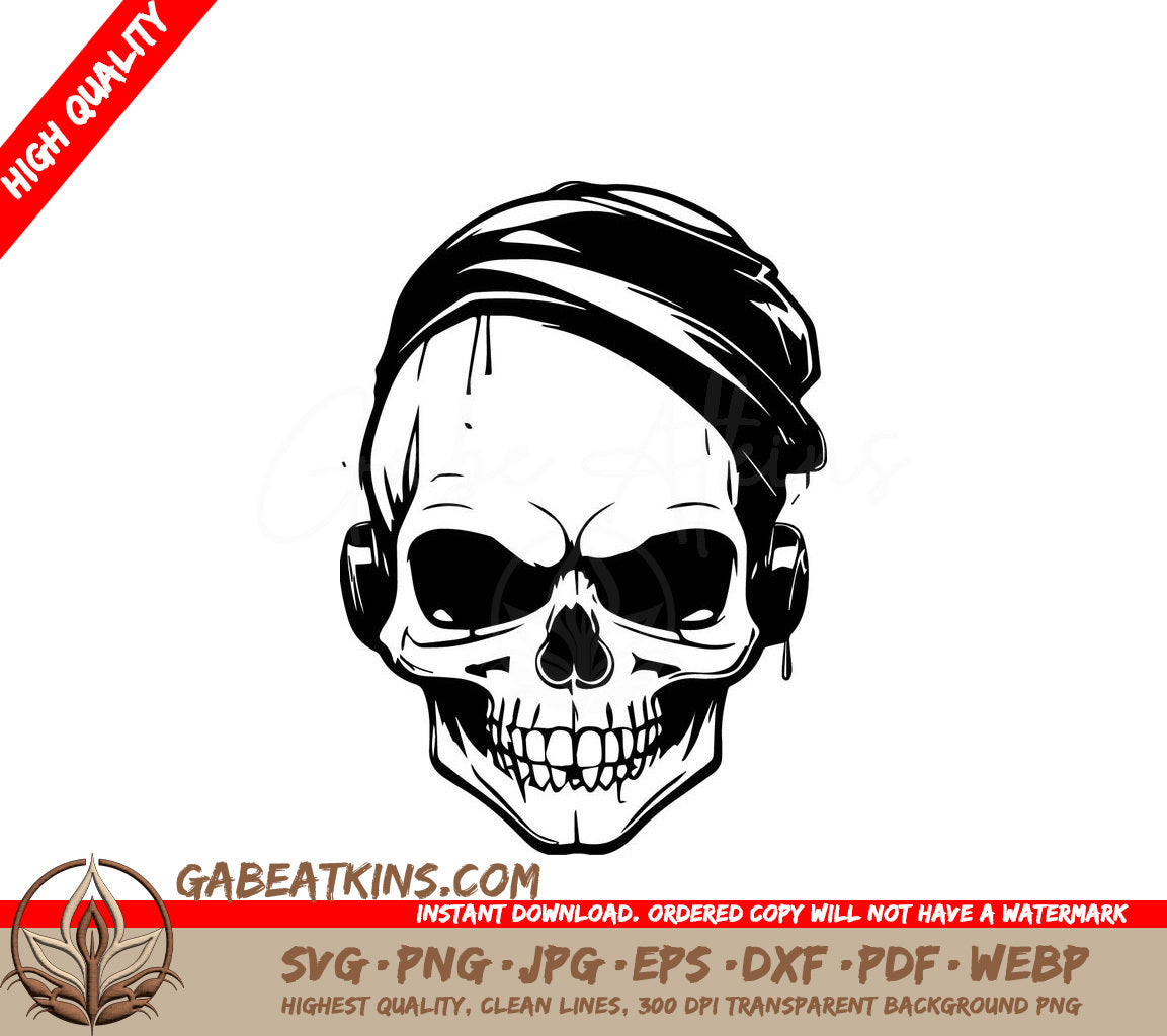  Skull with Headphones and Hat SVG SVG