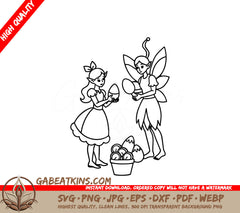  Fairy Egg Basket SVG - Two Fairies with Eggs SVG