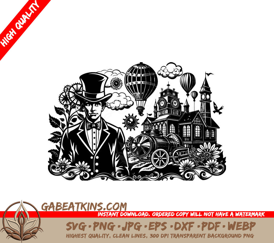 Victorian Steampunk Man in Top Hat -  SVG Illustration SVG