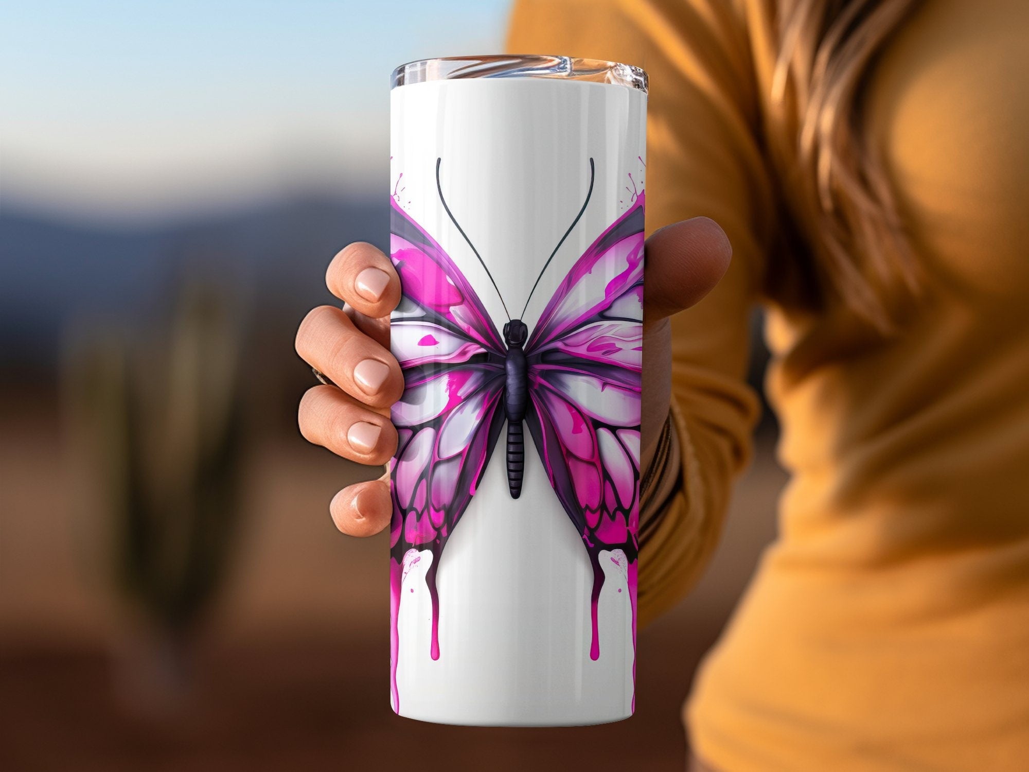 3D Watercolor Purple Butterfly 20 oz Skinny Tumbler Sublimation Design, Straight And Tapered Tumbler Wrap, Instant Download PNG - Gabe Atkins Designs